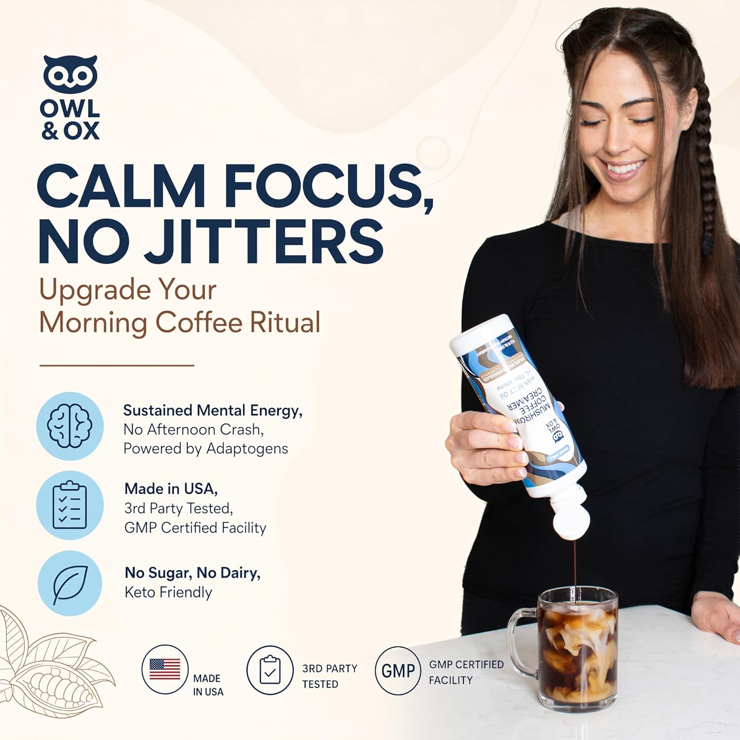 Brain Boost - Mushroom, MCT, L-theanine Creamer – Owlandox